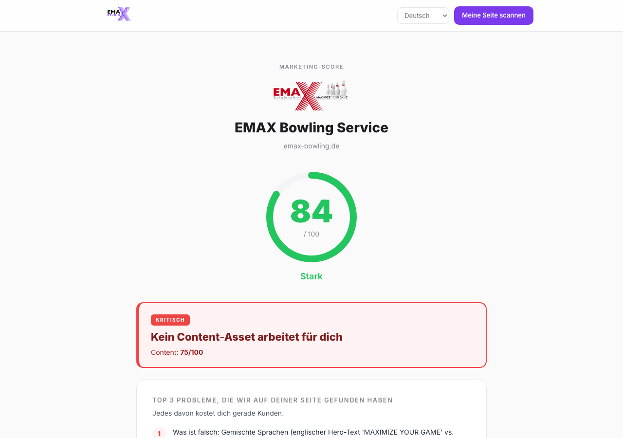 Quick Scan result with score 84